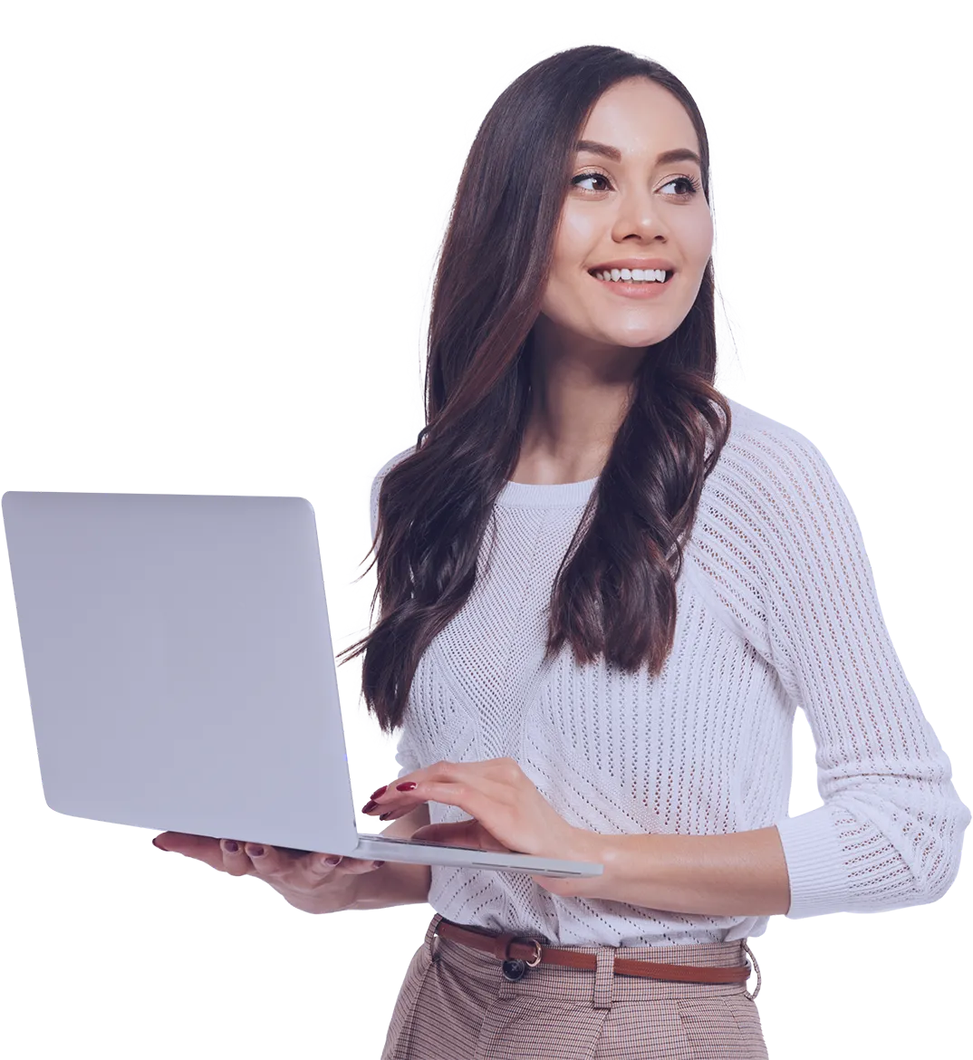 A portrait of woman standing with laptop