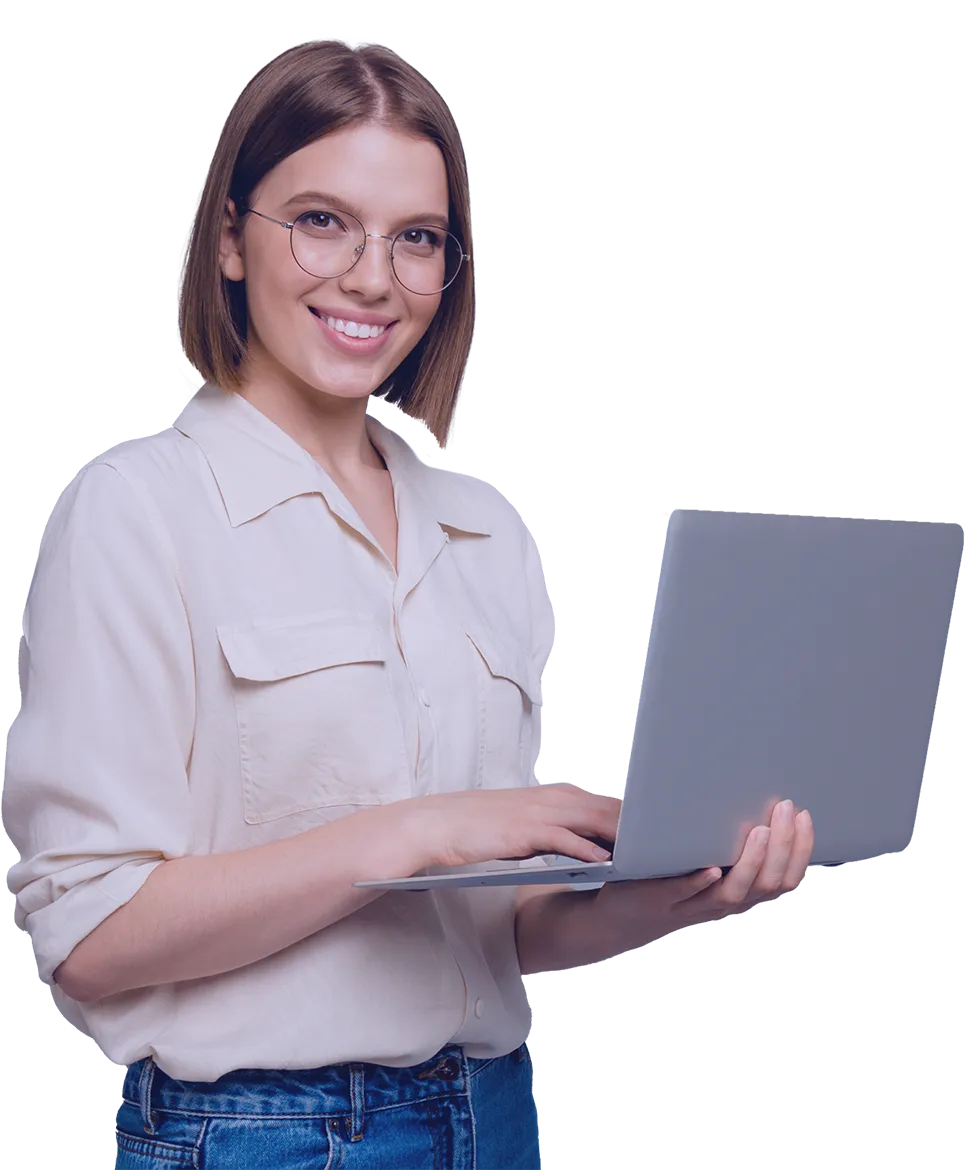 Young woman smiling while typing